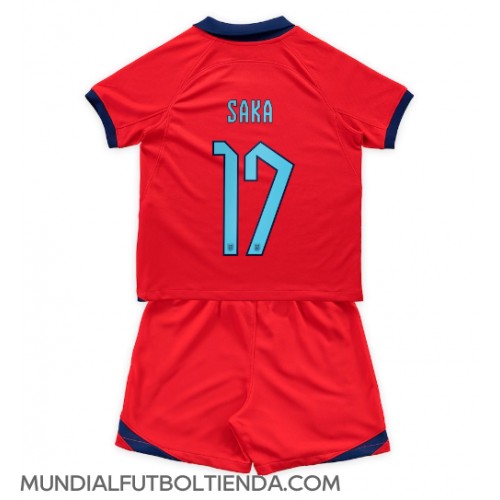 Camiseta Inglaterra Bukayo Saka #17 Segunda Equipación Replica Mundial 2022 para niños mangas cortas (+ Pantalones cortos)